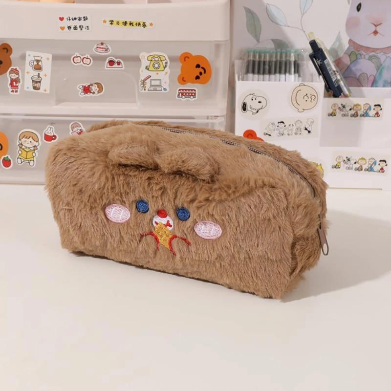 

1Pcs Kawaii Plush Pencil Case Cute Large Capacity Desktop Storage Pen Pouch Makeup Storage Bag Students School Stationery Supplies коричневый