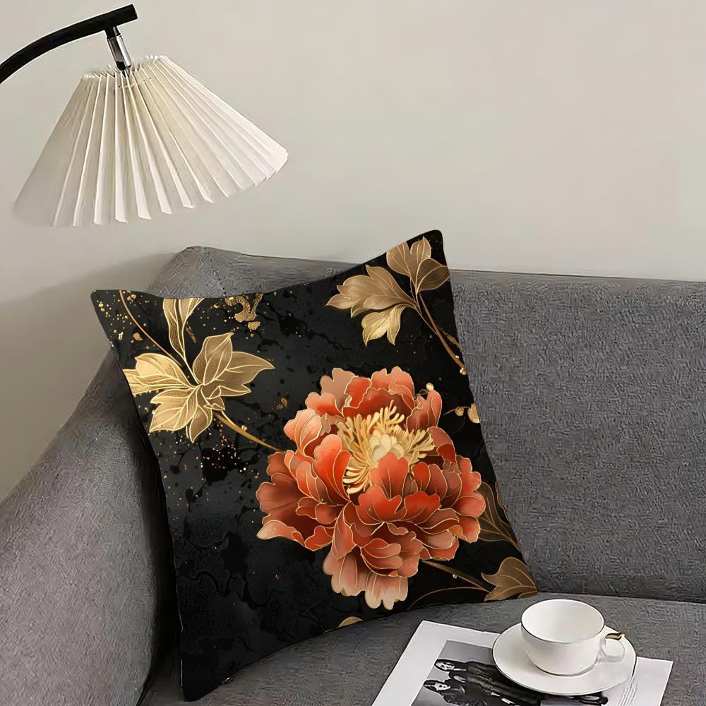 Fashion Peony Cushion Cover Reversible Plush Pillow Cover – For Car, Sofa, Bedroom, Perfect As a Gift.