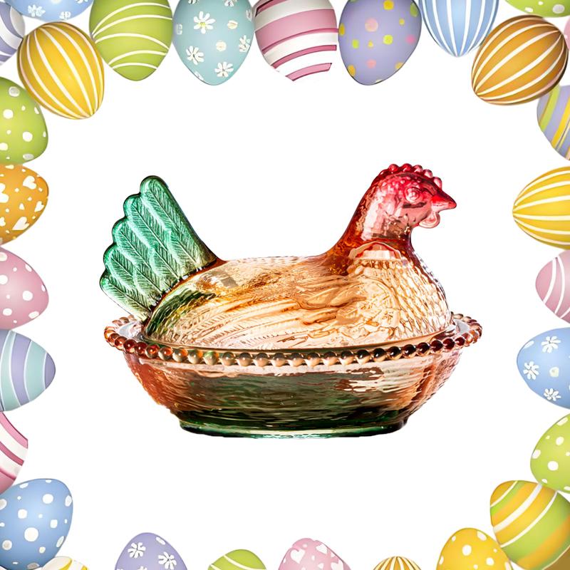 Small Hen On Nest Crystal Candy Jar Handmade Glass Storage Container with Lid for Treats Kitchen Home Decor A