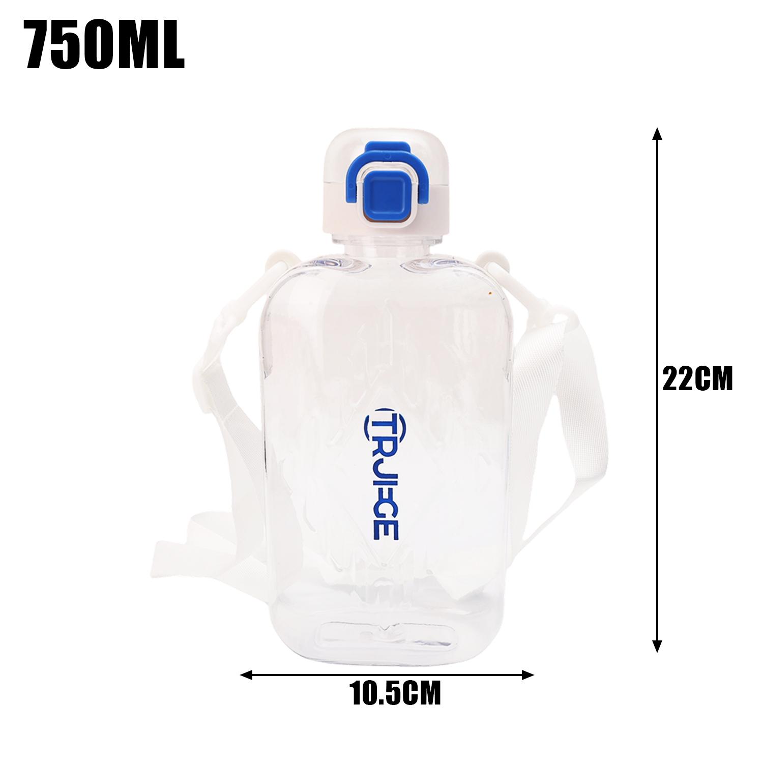 

Flat Square Transparent Water Bottle Portable Travel Canteen with Adjustable Straps Bottles for Gym Sport Camping Outdoor 750ML белый