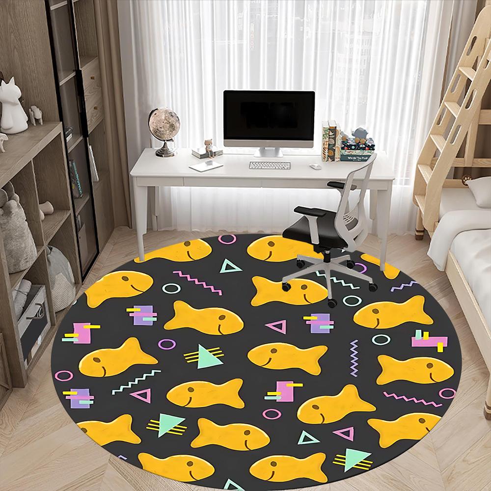 1PC Goldfish Biscuit Shapes Office Round Area Rug, Mat Suitable For Office, Under Office Chairs Bedroom Living Room Home Decor, Room Deco