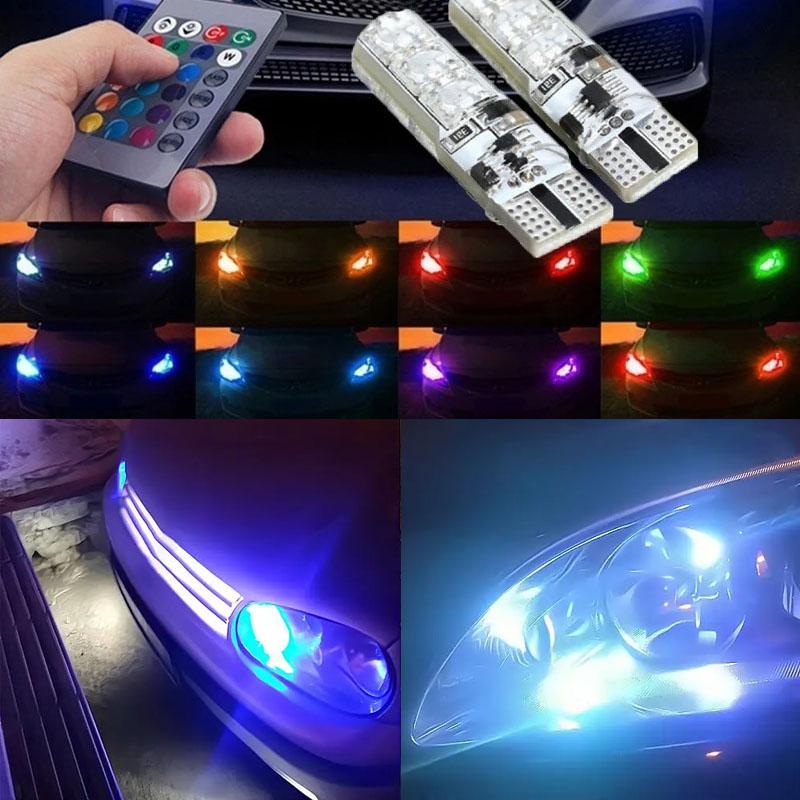 2PCS T10 RGB LED Clearance Lights Bulb-6SMD 5050 CANbus Car With Remote Controller Flash Reading Wedge Light Clearance Lights