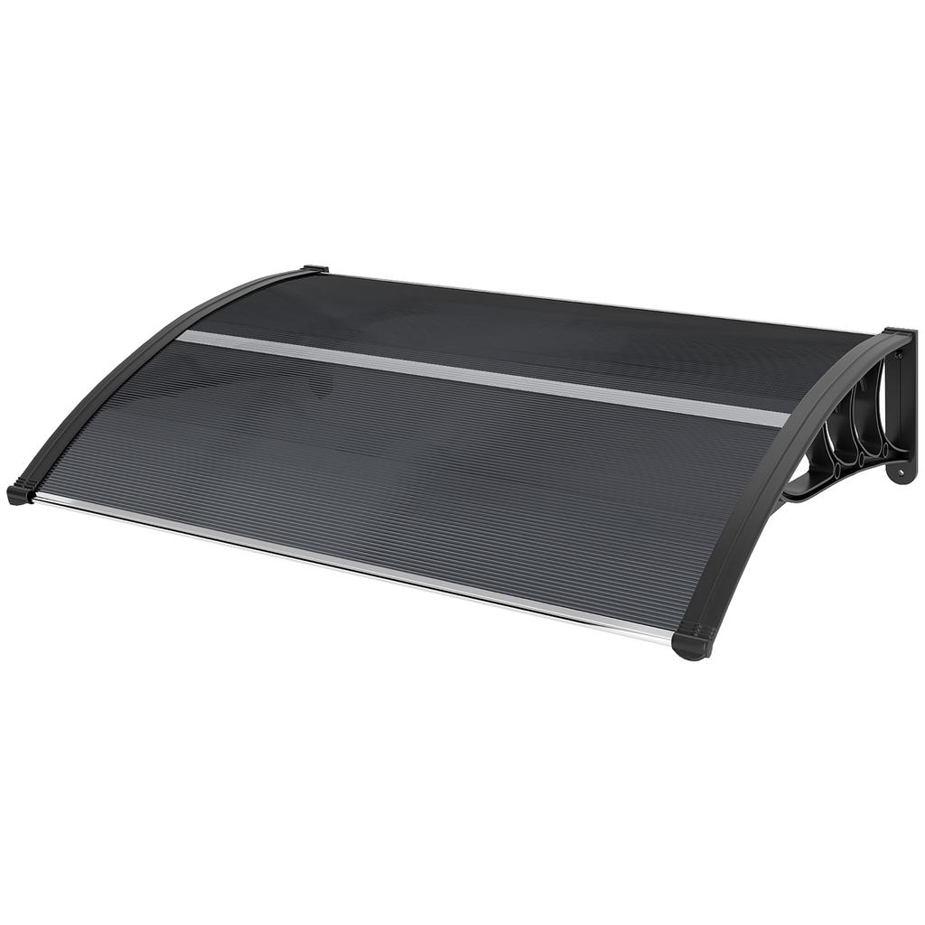 Front Door Canopy Outdoor Awning Aluminium Rigid Plastic Polycarbonate Rain Shelter UV Water Rain Resistant 100 X 75cm Black