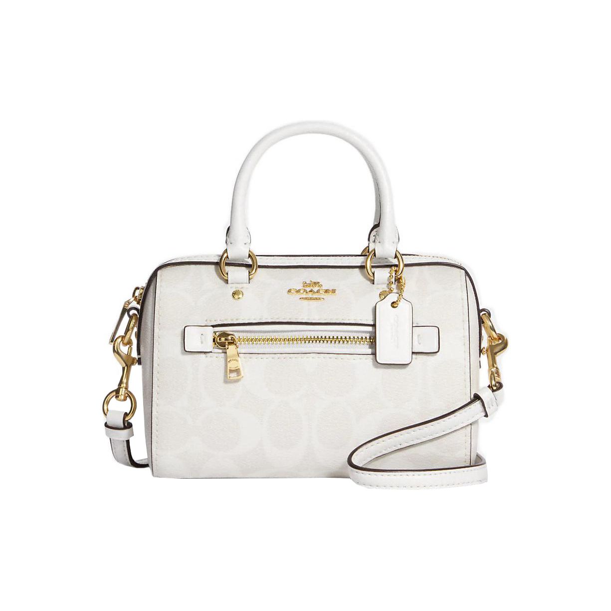 Coach Rowan 16 Classic Monogram Coated Canvas And Leather Boston Bag Women Handbags Chalk-White White Gray C9947-IMRFF Basic Set (Bag+Dust Bag)