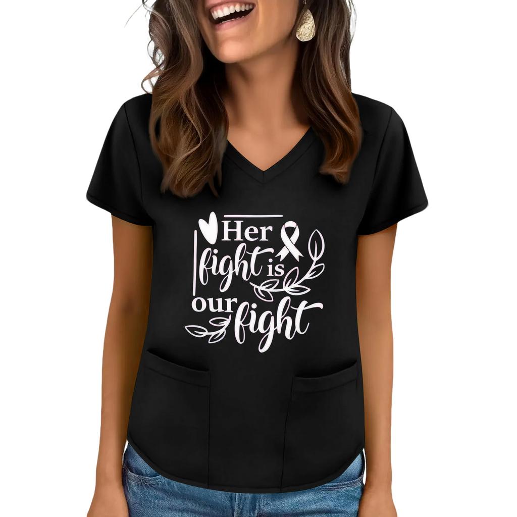 Women's V-Neck Short-Sleeve Pocketed Top With Side Slit