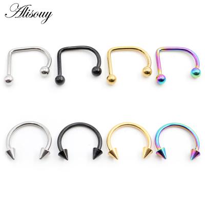 Alisouy 2PCS Edelstahl Hufeisen Ball Spike Lippe Labret Nasenring Septum Ohrknorpel Tragus Daith Piercing Schmuck