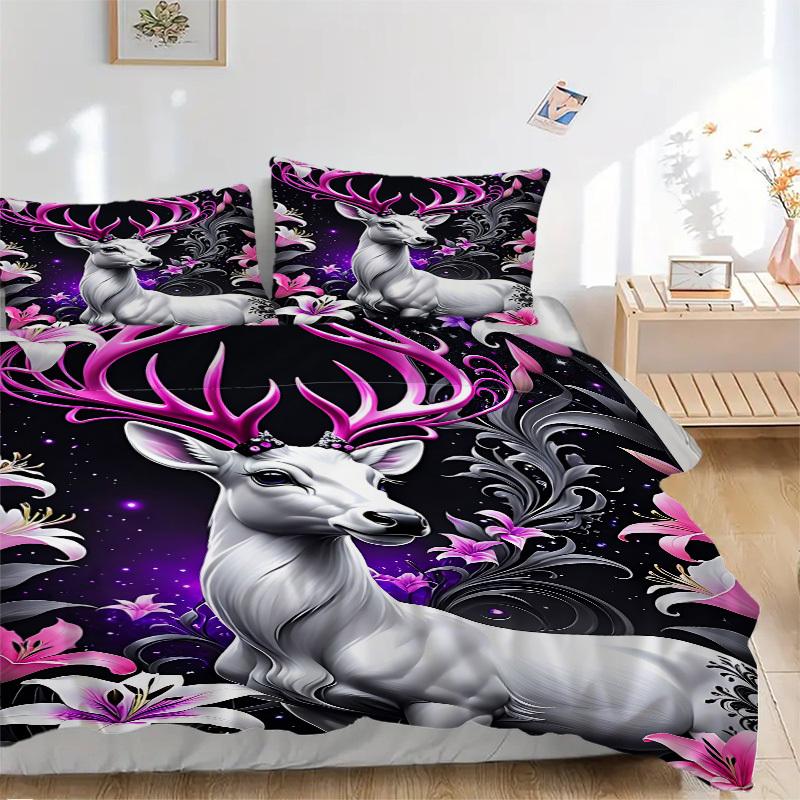 

3 шт. Комплект постельного белья «Сказочный олень» - 1 пододеяльник + 2 наволочки(Ядро не включено), Машинная стирка, Полиэстер, Комфорт в любое время года, Спальня Де 135x200cm