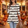 Women's Halloween Print 3/4 Sleeve Loose Fit Casual Top – Fun Holiday Party Tunic Blouse