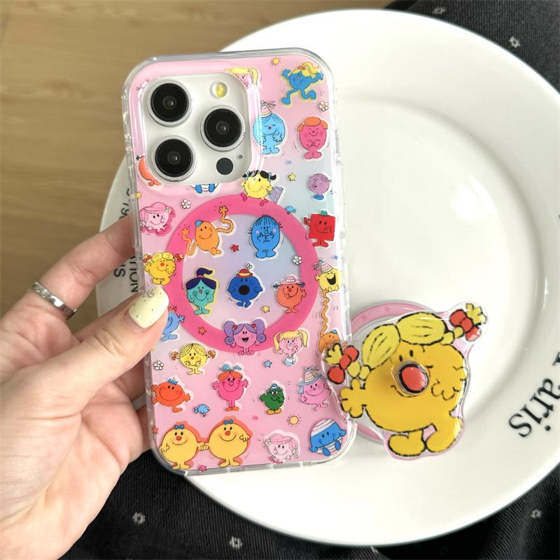 Kawaii Cartoon Magnetic Stand Holder Phone Cover For iPhone 16 Pro 15 13 14 Pro Max Case Shockproof Cases for Magsafe 15Pro Capa