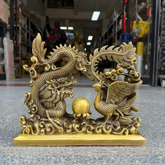 Бронзовая пара Дракона и Феникса: Благоприятное украшение с жемчугом Model XD20