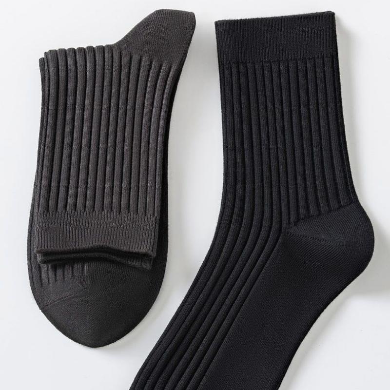 36-44 Plus High Quality Men's Business Cotton Socks Medium Vertical Stripe Breathable Sports Socks
