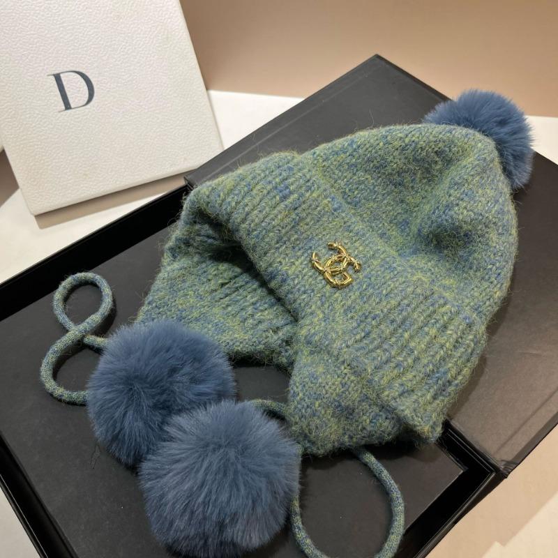 

Зимняя новая шерстяная шапка, женская корейская версия милой шапки-мешка с помпоном для лица и ушей, уличная теплая вязаная шапка из шерстяной смеси One Size (Elastic)