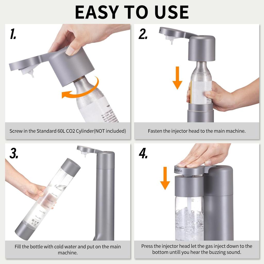 Sparkling Water Machine, Seltzer & Carbonator for Drinks, Soda Steaming Dispenser, Carbonator Machine with 2 BPA Free Bottles, Compatible with