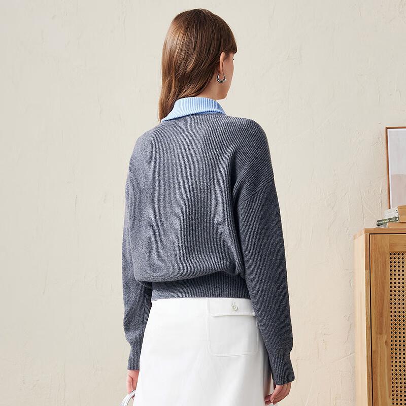 Komombo Women's Wool Lapel Zipper Cardigan