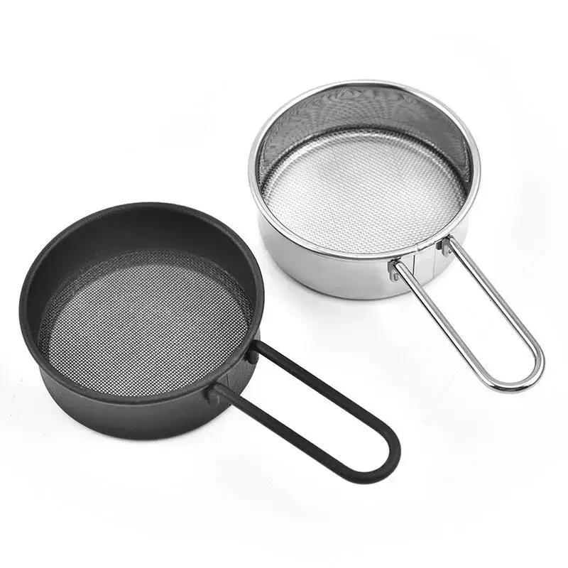 Fine Mesh Flour Sieve with Handle Reinforced Frame Round Baking Sifter Steel Powder Flour Drainer Food Prep Area Tool