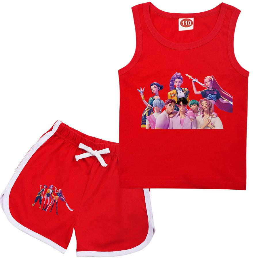 Kids Girls Anime Cartoon K-Pop Rumi POP Singer Zoey Mira Printed Casual Sleeveless T-Shirt Tank Top Shorts Clothes Set
