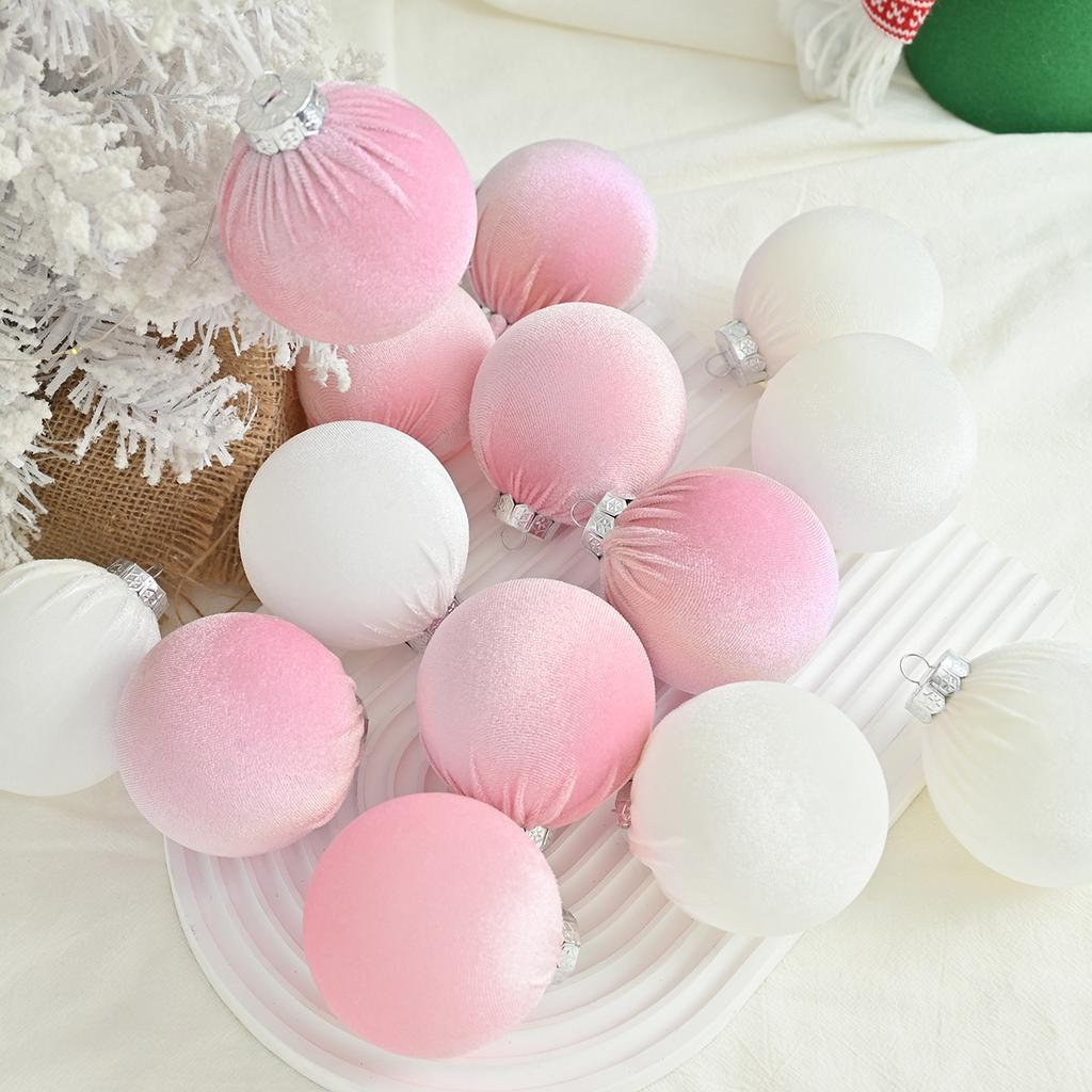 Velvet Christmas Ornaments Balls 15 Pcs 3.1 Inches / 8cm Large Christmas Baubles Shatterproof Xmas Ball for Christmas Tree
