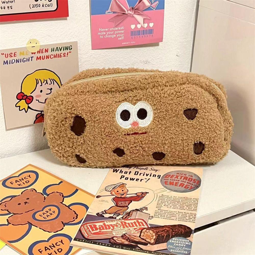

High Capacity Cookies Pen Bags Storage Bag Plush Pen Bags Office School Supplies коричневый