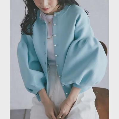 Women's Versatile Lantern Sleeve Knit Sweater with Reversible Cardigan