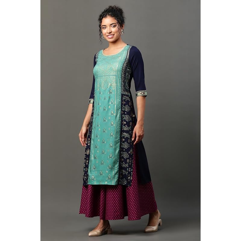 Aurelia Women s Viscose Regular Kurta (24FEA14530-507307_Navy Blazer S тёмно-синий