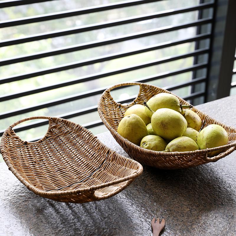 Nordic Style Plastic Rattan Woven Snack Basket for Coffee Table