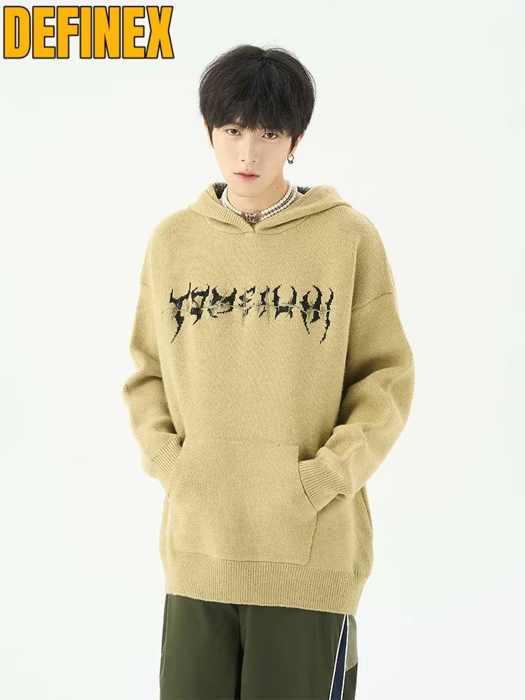 Unisex Retro Knitted Hooded Sweater – Loose Fit Cardigan