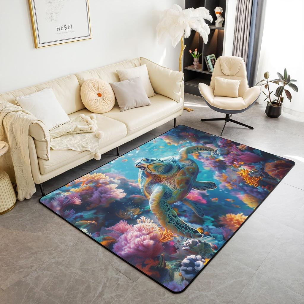 Ocean Themed Living Room Rugs for Bedroom Area Rug Octopus Decor Carpet for Boys Girls Teens Tentacles Indoor Floor Mat Black