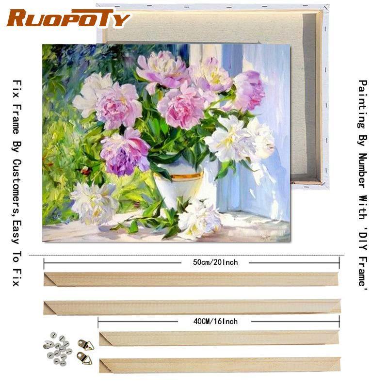 RUOPOTY Oil Painting By Numbers Flower Acrylic On Canvas DIY Frame Wall Art Picture By Numbers Daisy Children's Room Decor