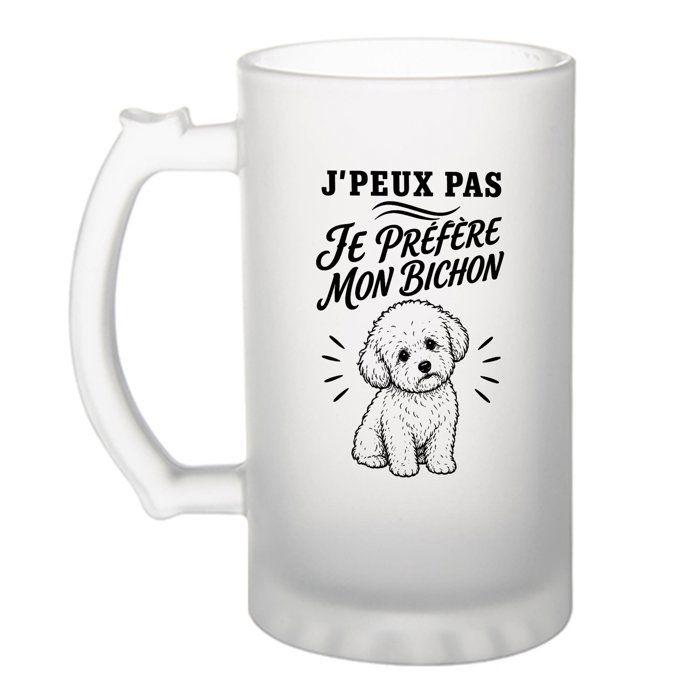 Chope à bière - PLANETEE - J'peux pas Bichon (minimaliste) - Givrée - Verre trempé 470 ml - Impression durable