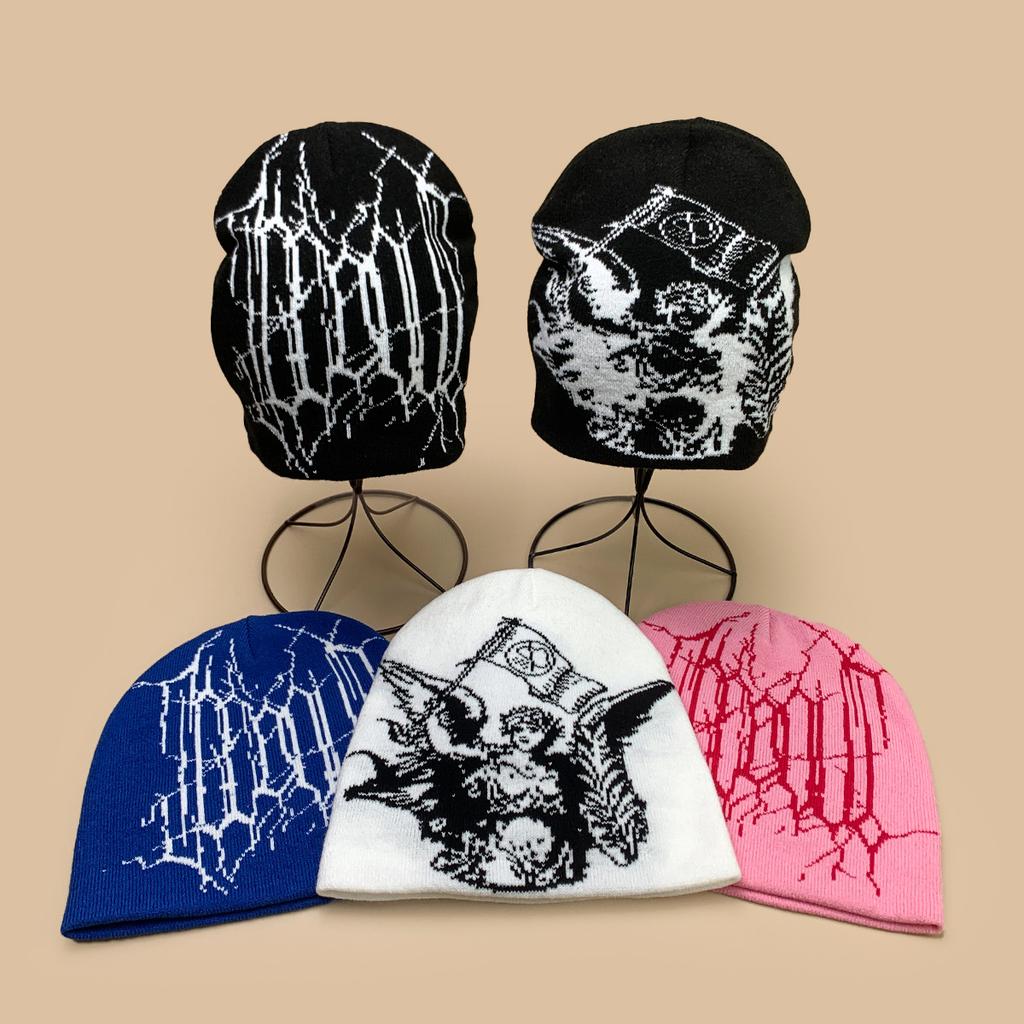 Autumn And Winter Hip Hop Street Mesh Idol Jacquard Knitted Hat Men And Women Warm Personality Cold Hat Pullover Hat