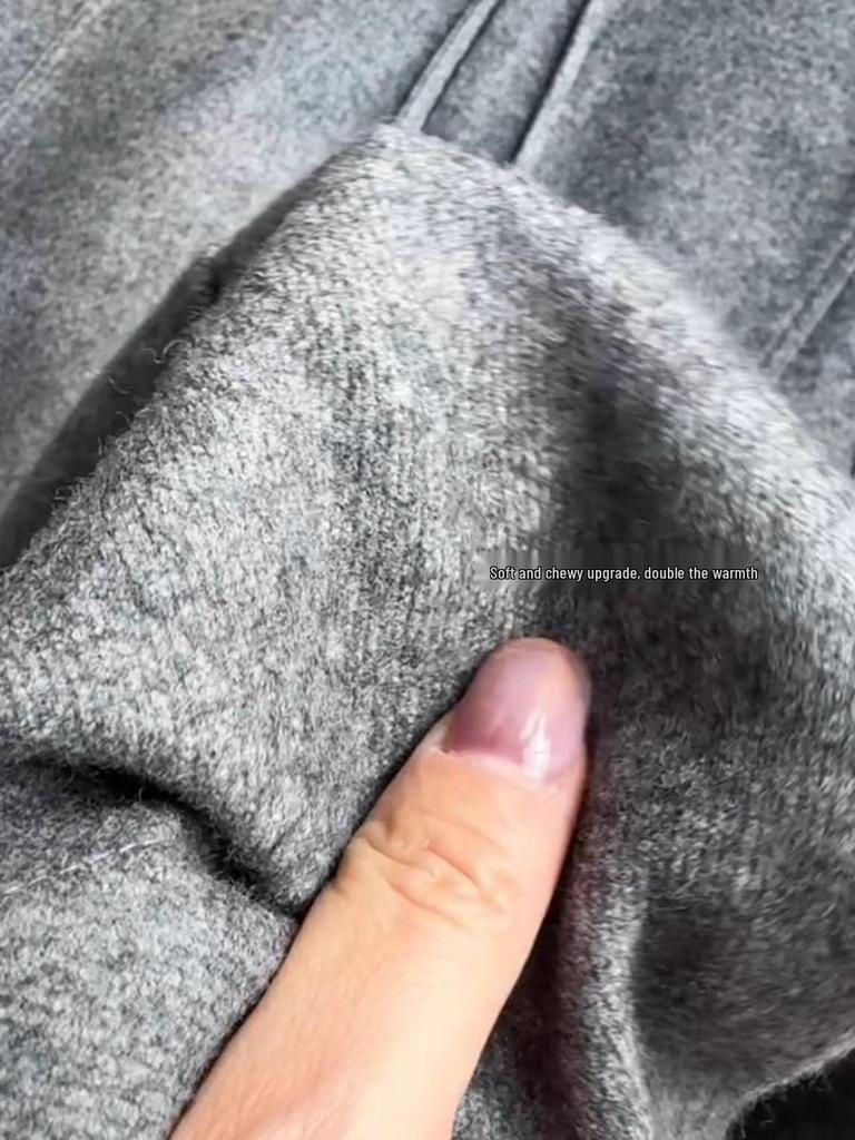 CHAO Level Recommendation: Women's Thickened Grey Wool Flannel Wide-Leg Slimming Banana-Shaped Winter Pants