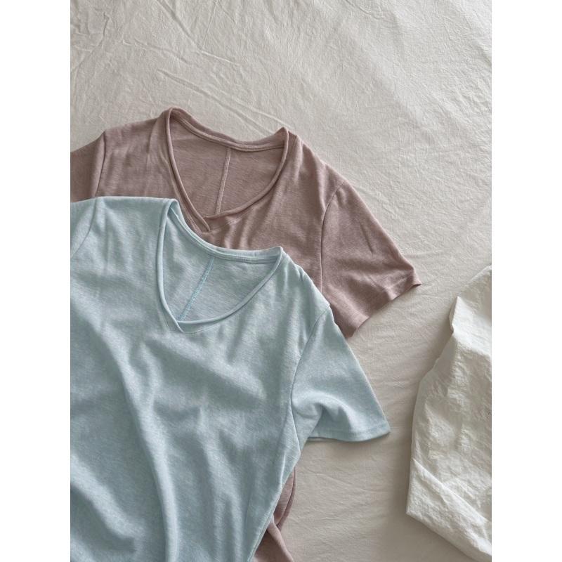 Spring and summer new products loose V-neck snowflake cotton lazy loose wind short-sleeved t-shirt versatile solid color casual ins top