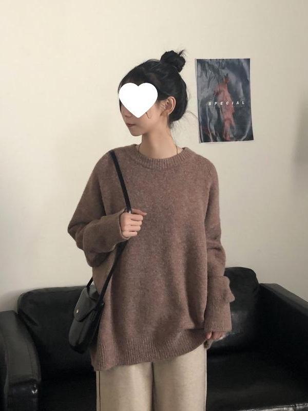 Korean Heavyweight Round Neck Sweater - 2026 Autumn/Winter Loose Knit Wool Pullover