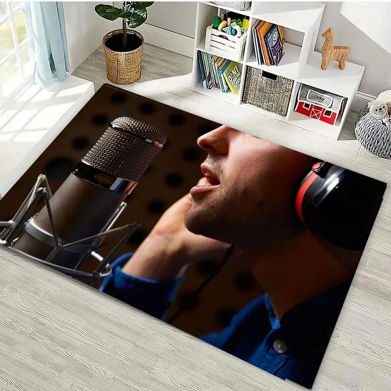 Lustiger Teppich mit Mikrofon-Aufdruck für Heim-Wohnzimmer-Dekoration Fußmatte Couchtisch-Bereichsteppich Rutschfest Schlafzimmer Bettvorleger