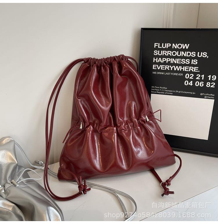 

Silver student backpack ins Korea s new 2025 summer drawstring bundle casual simple large-capacity backpack бордовый