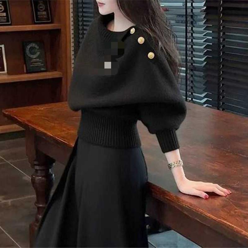 Autumn and Winter Lapel Sweater Pullover Base Sweater Knitted Sweater for Women 2XL чёрный
