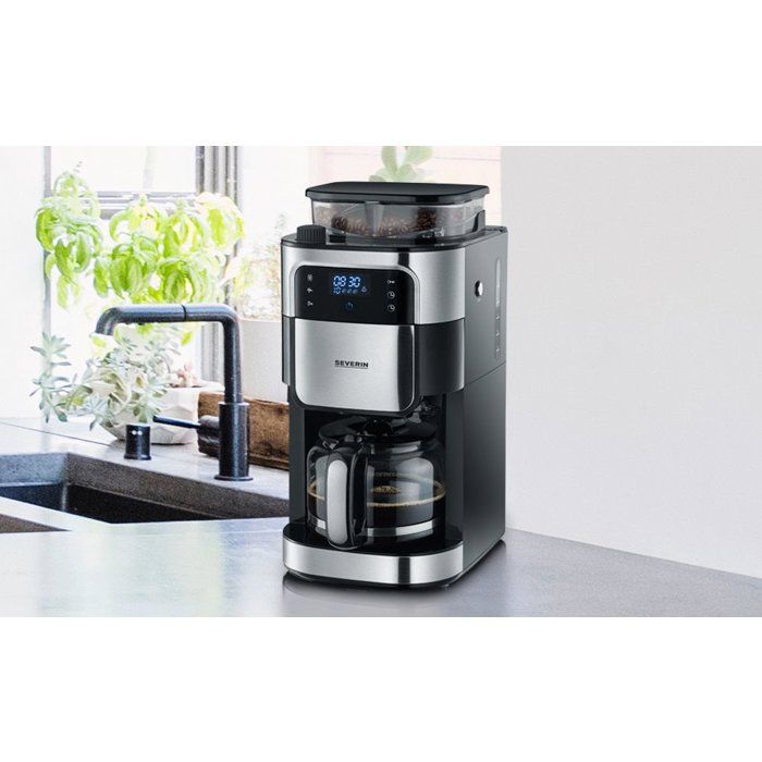 Cafetière filtre avec broyeur intégré - SEVERIN - KA4813 - Machine à café écran tactile - verseuse 10 tasses - Noir/Inox