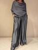 New Elegant Off-Shoulder Top & Wide-Leg Pants Two-Piece Set Outfit