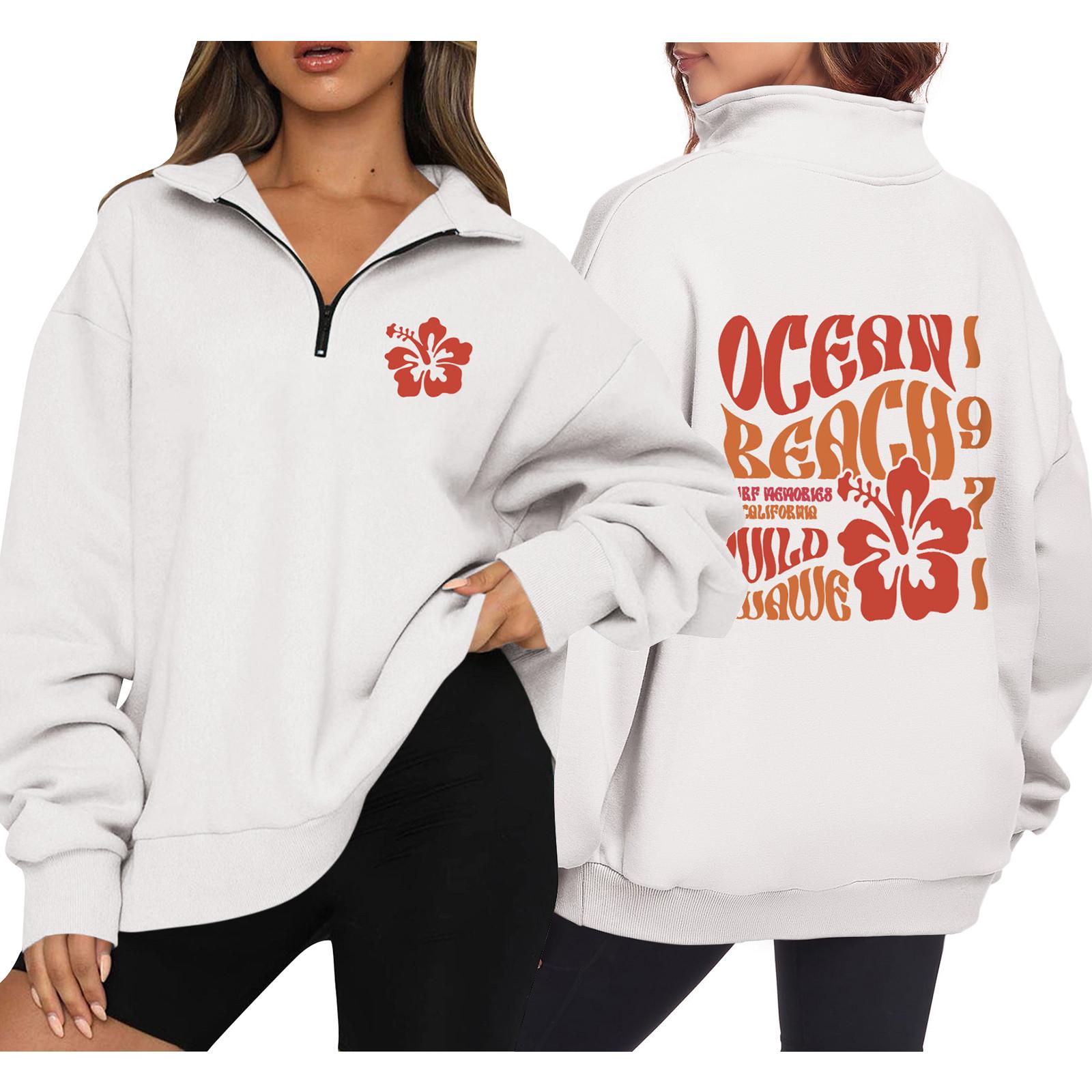 

Женская повседневная модная толстовка с длинным рукавом и принтом на молнии XL белый