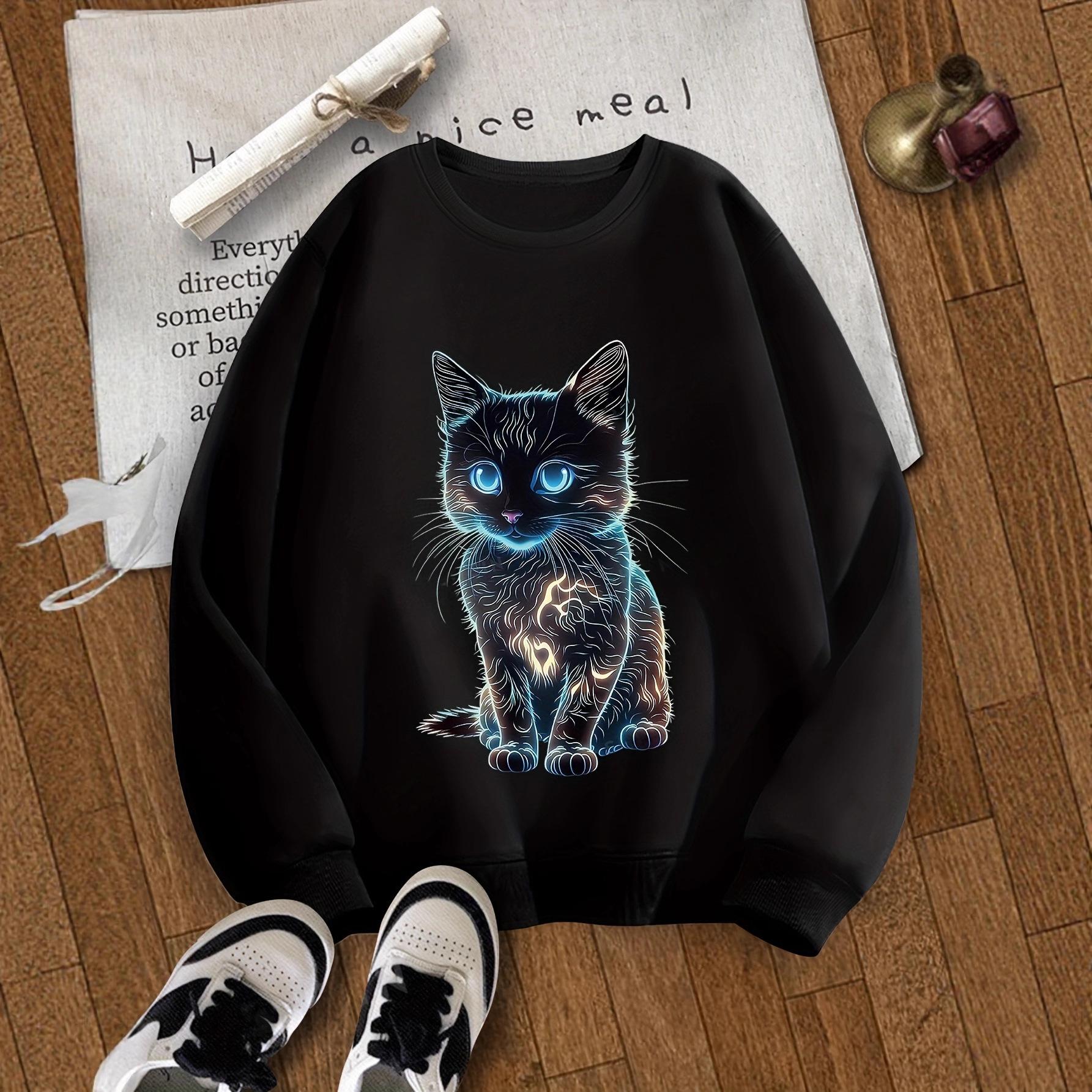 Girls  Cute Kitten-patterned Hoodie for Autumn Children s Casual Hoodie 7-8Y чёрный