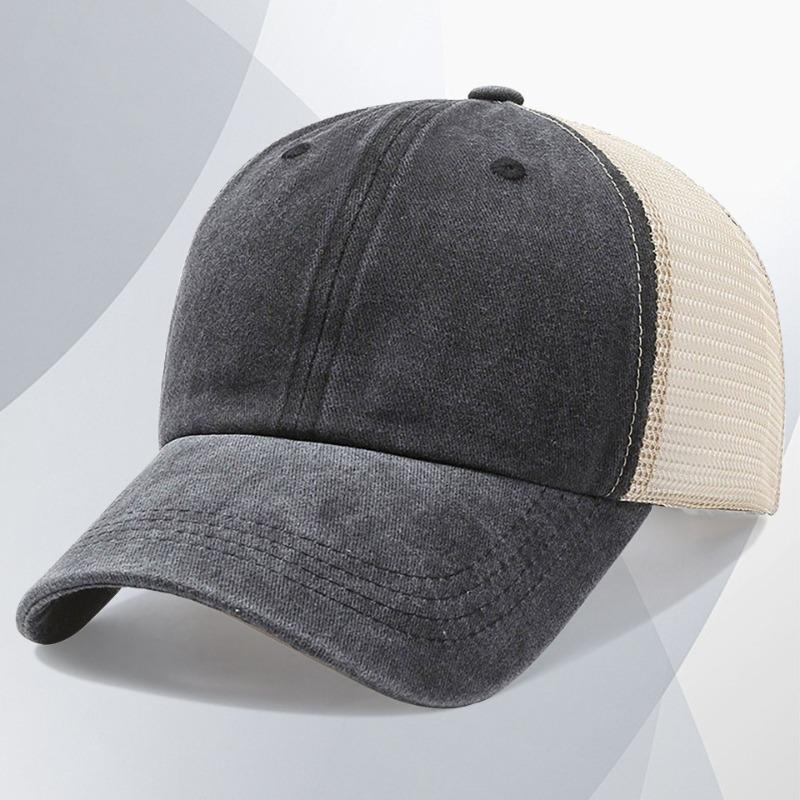 Washed Cotton Mesh Cap Embroidery Retro and Old Peaked Cap Men's Soft Top Hat Sunshade Baseball Cap
