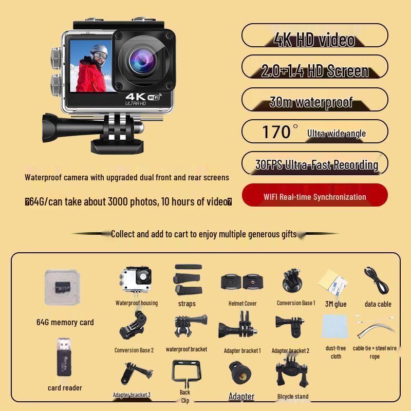 4K Waterproof 360° Panoramic Action Camera for Motorcycle & Fishing