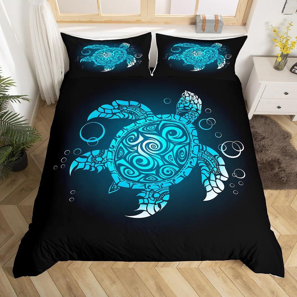 Three-Piece Marine Turtle Animal Digital Print Quilt Pillowcase Bedding Home Textile Kit