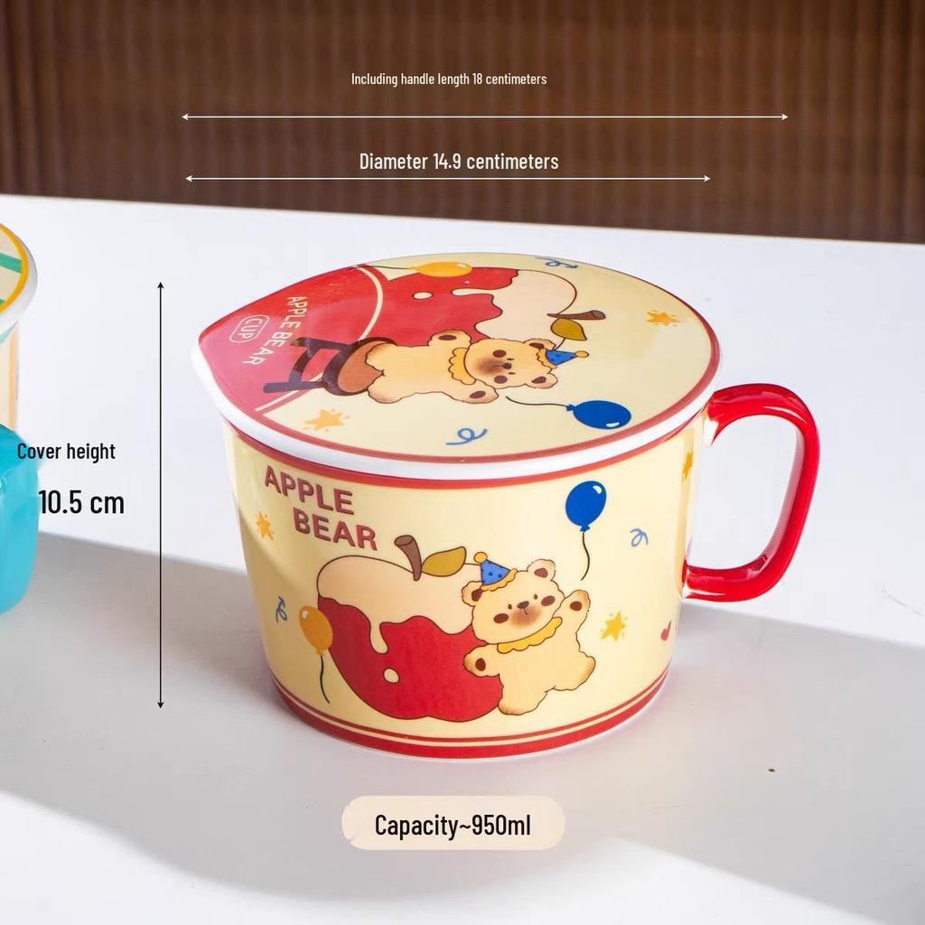 Cartoon Instant Noodle Bowl with Lid and Drain, Large Capacity, Cute Lunch Box for Students