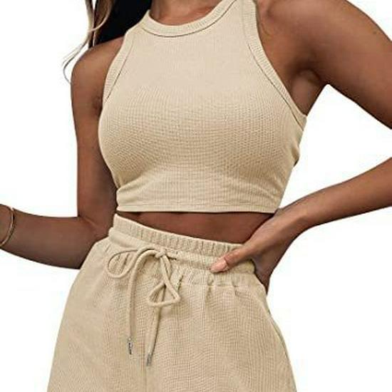 Women's Pajama Set: Sleeveless Sweatshirt & Drawstring Shorts