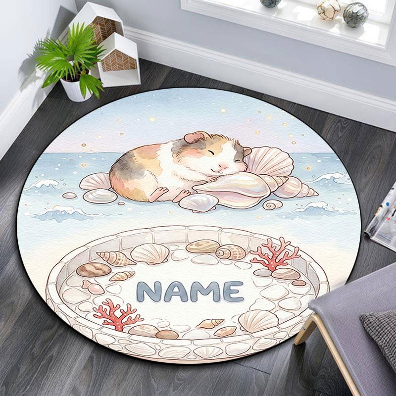 Custom Name,Beach Animals pattern round rug,Carpet Rug for Living Room Bedroom Playroom ,Non-slip Floor Mat,Holiday Gifts and Birthday Gifts.