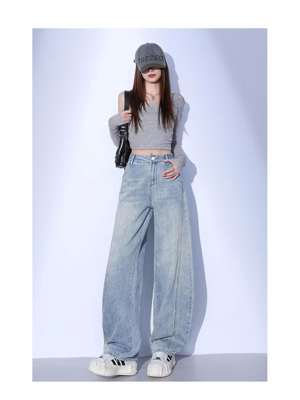 

Весна 2025 Ретро Джинсы с высокой талией и широкими штанинами-палаццо - Модные стройнящие брюки длиной в пол M: Height 155-165CM (47.5-54 kg)