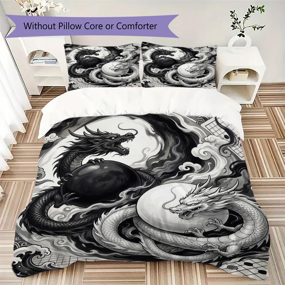 Dragon Pattern Bedding uilt Set uilt Cover Pillowcase Home Decoration Birthday Gift (1 * duvet cover + 2 * pillowcase without core)