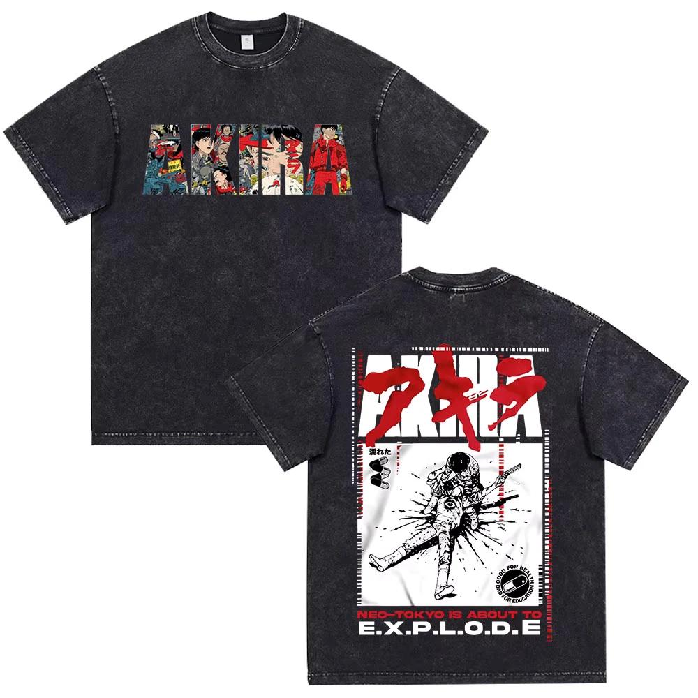 Akira Anime Shotaro Kaneda Washed Black Graphic Shirt Vintage Y2K Streetwear Tee M