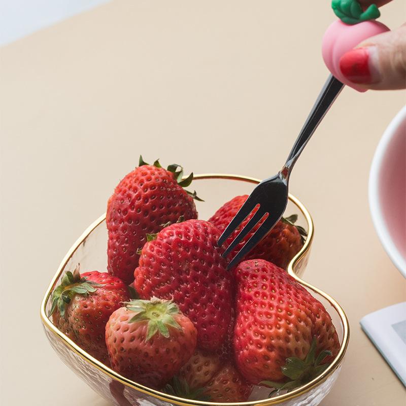 Fruit-shaped Stainless Steel Fruit Fork Spoon Creative Peach Durian Avocado  Dessert Spoon Silicone+ Stainless Steel Fruit Fork
